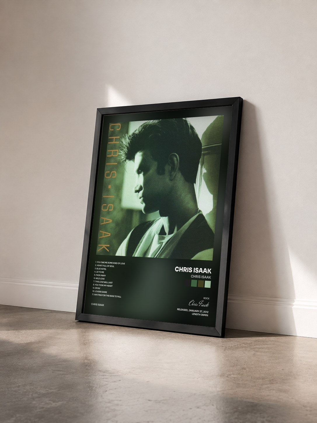 #noir Tableau de l'album Chris Isaak de Chris Isaak vu de trois quarts, cadre noir