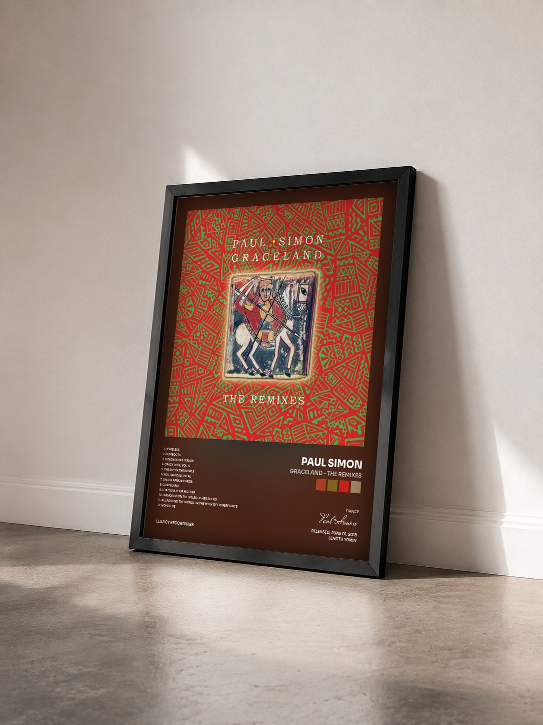 #noir Tableau de l'album Graceland - The Remixes de Paul Simon vu de trois quarts, cadre noir