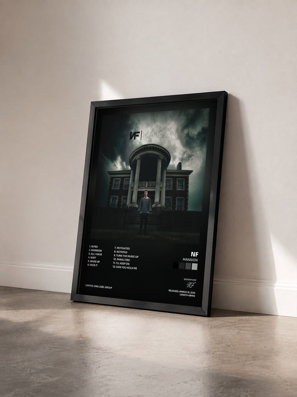 #noir Tableau de l'album Mansion de NF vu de trois quarts, cadre noir