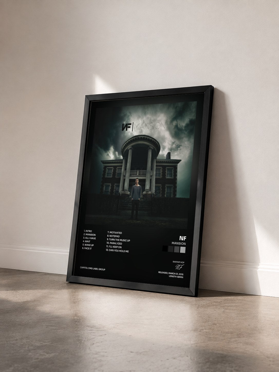#noir Tableau de l'album Mansion de NF vu de trois quarts, cadre noir