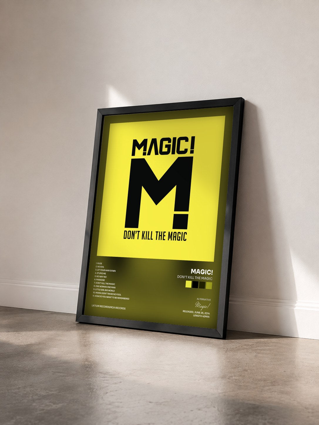 #noir Tableau de l'album Don't Kill the Magic de Magic! vu de trois quarts, cadre noir