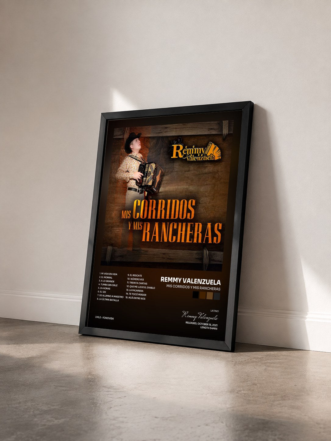 #noir Tableau de l'album Mis Corridos Y Mis Rancheras de Remmy Valenzuela vu de trois quarts, cadre noir