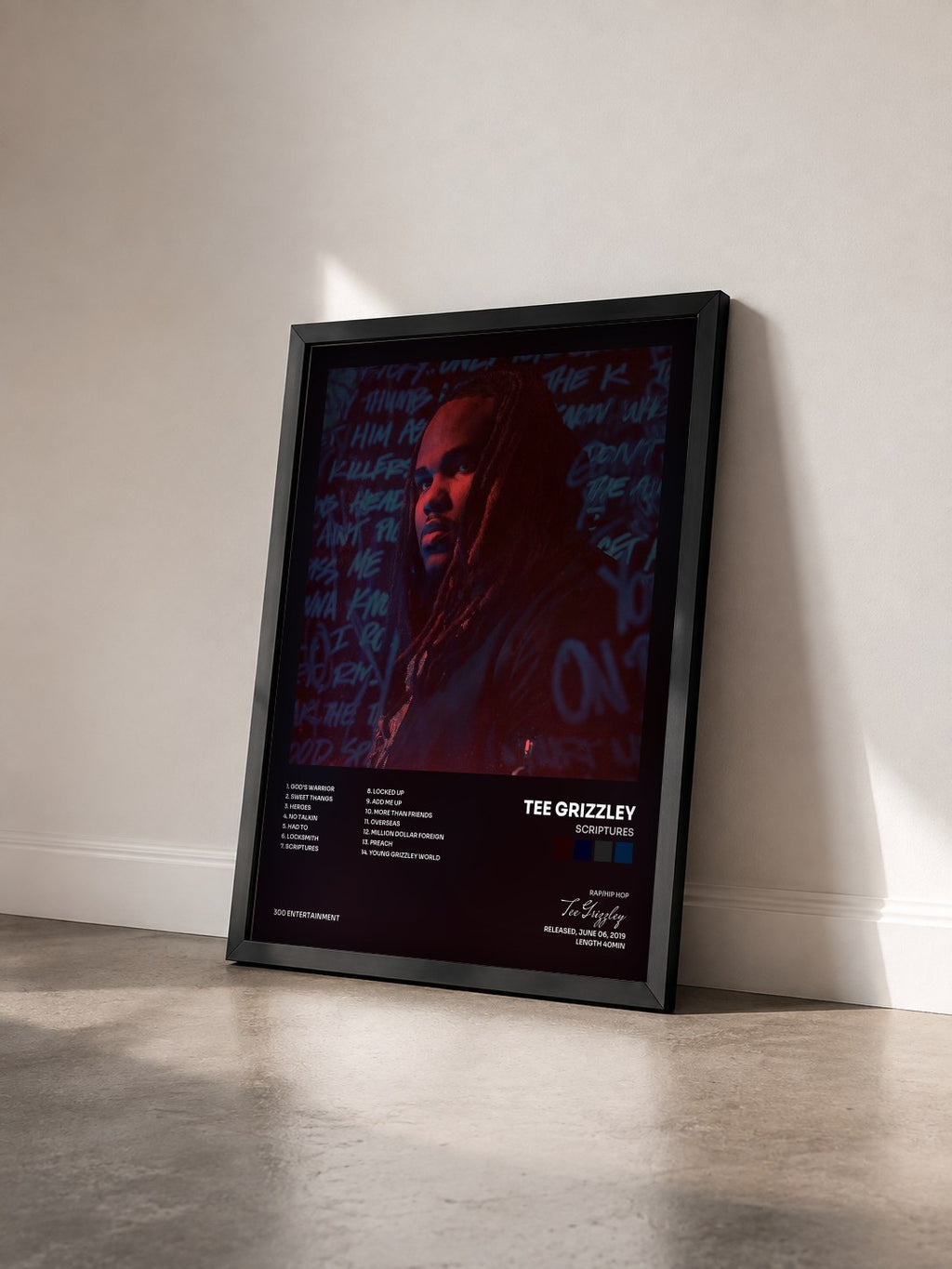 #noir Tableau de l'album Scriptures de Tee Grizzley vu de trois quarts, cadre noir