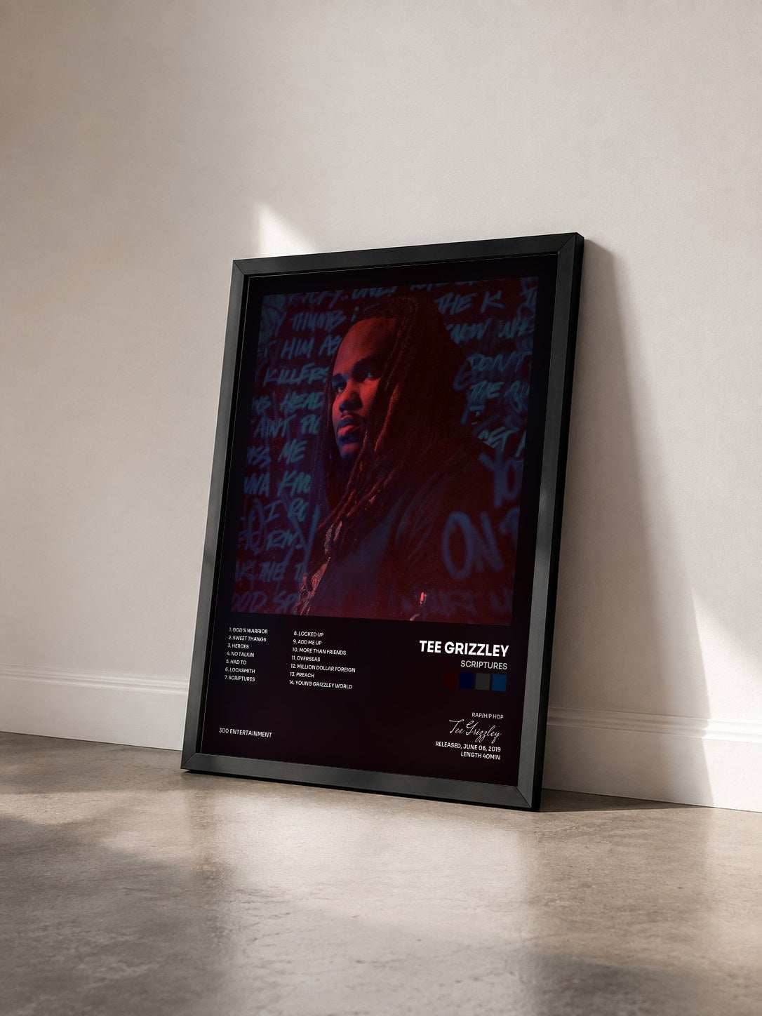 #noir Tableau de l'album Scriptures de Tee Grizzley vu de trois quarts, cadre noir