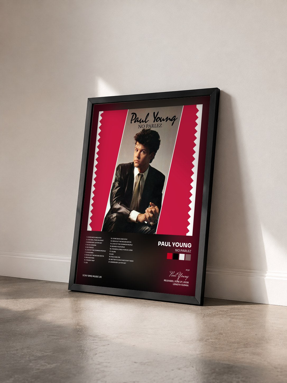 #noir Tableau de l'album No Parlez de Paul Young vu de trois quarts, cadre noir