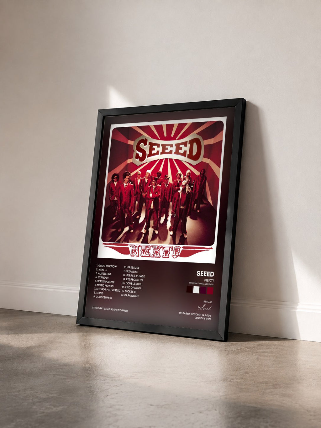 #noir Tableau de l'album Next! (International Version) de Seeed vu de trois quarts, cadre noir