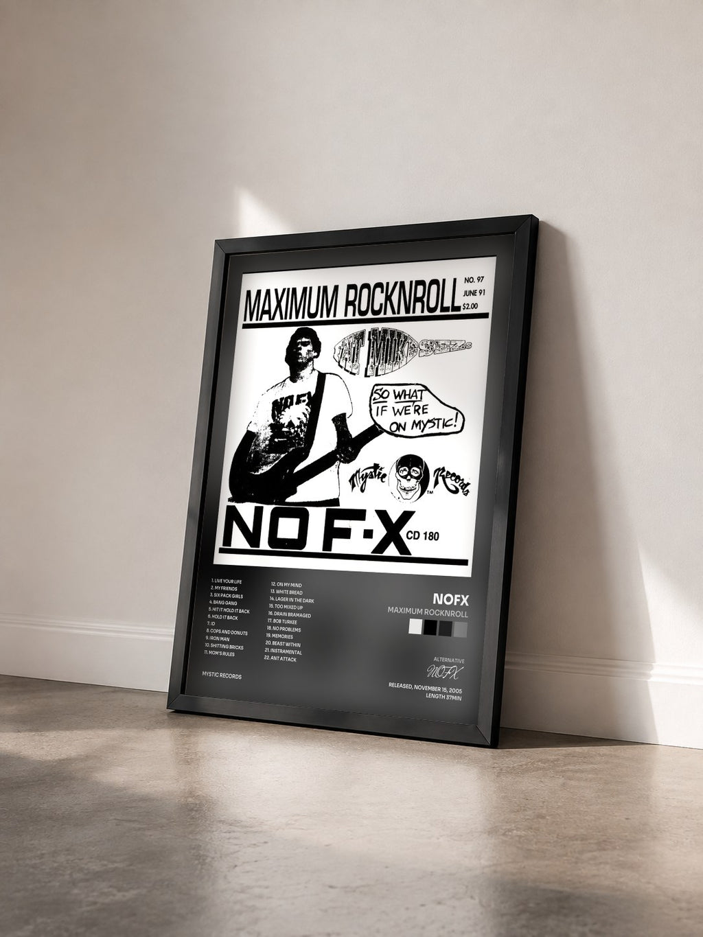 #noir Tableau de l'album Maximum Rocknroll de NOFX vu de trois quarts, cadre noir