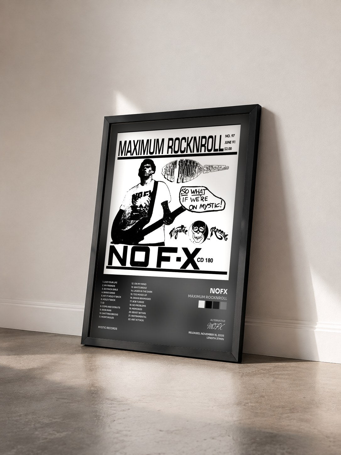 #noir Tableau de l'album Maximum Rocknroll de NOFX vu de trois quarts, cadre noir