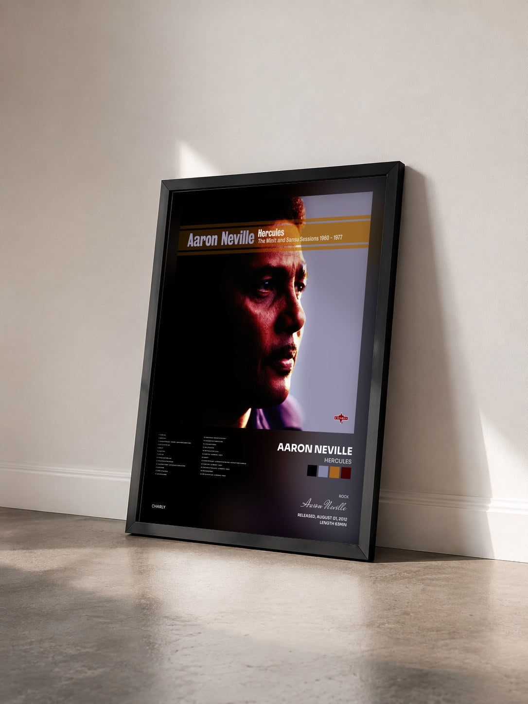 #noir Tableau de l'album Hercules de Aaron Neville vu de trois quarts, cadre noir