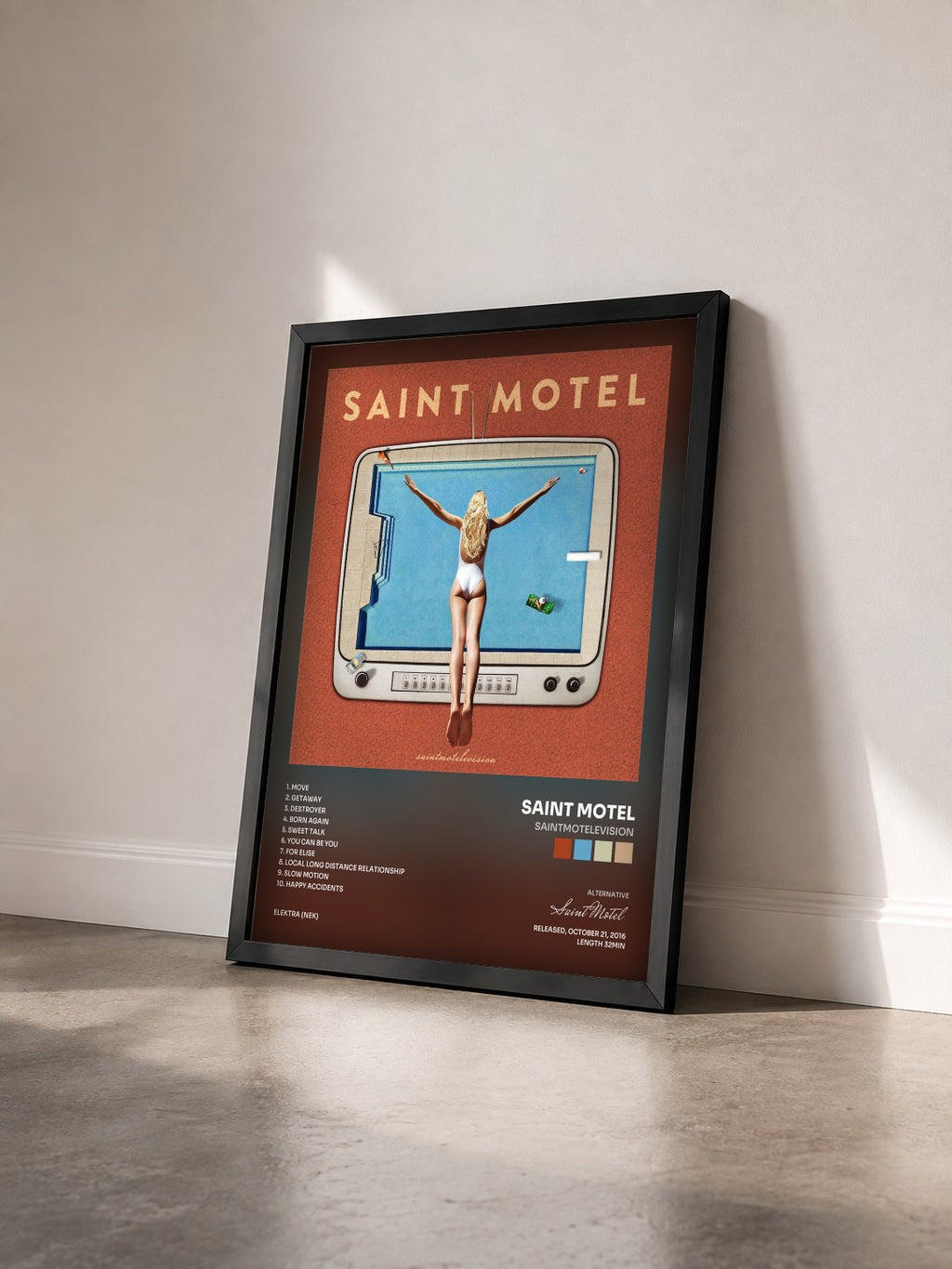 #noir Tableau de l'album saintmotelevision de Saint Motel vu de trois quarts, cadre noir