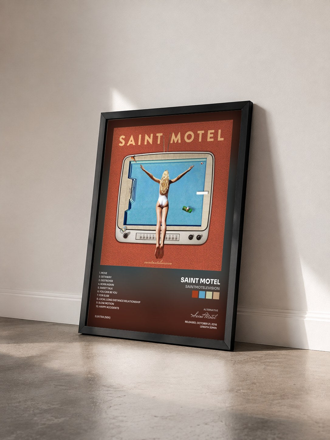 #noir Tableau de l'album saintmotelevision de Saint Motel vu de trois quarts, cadre noir