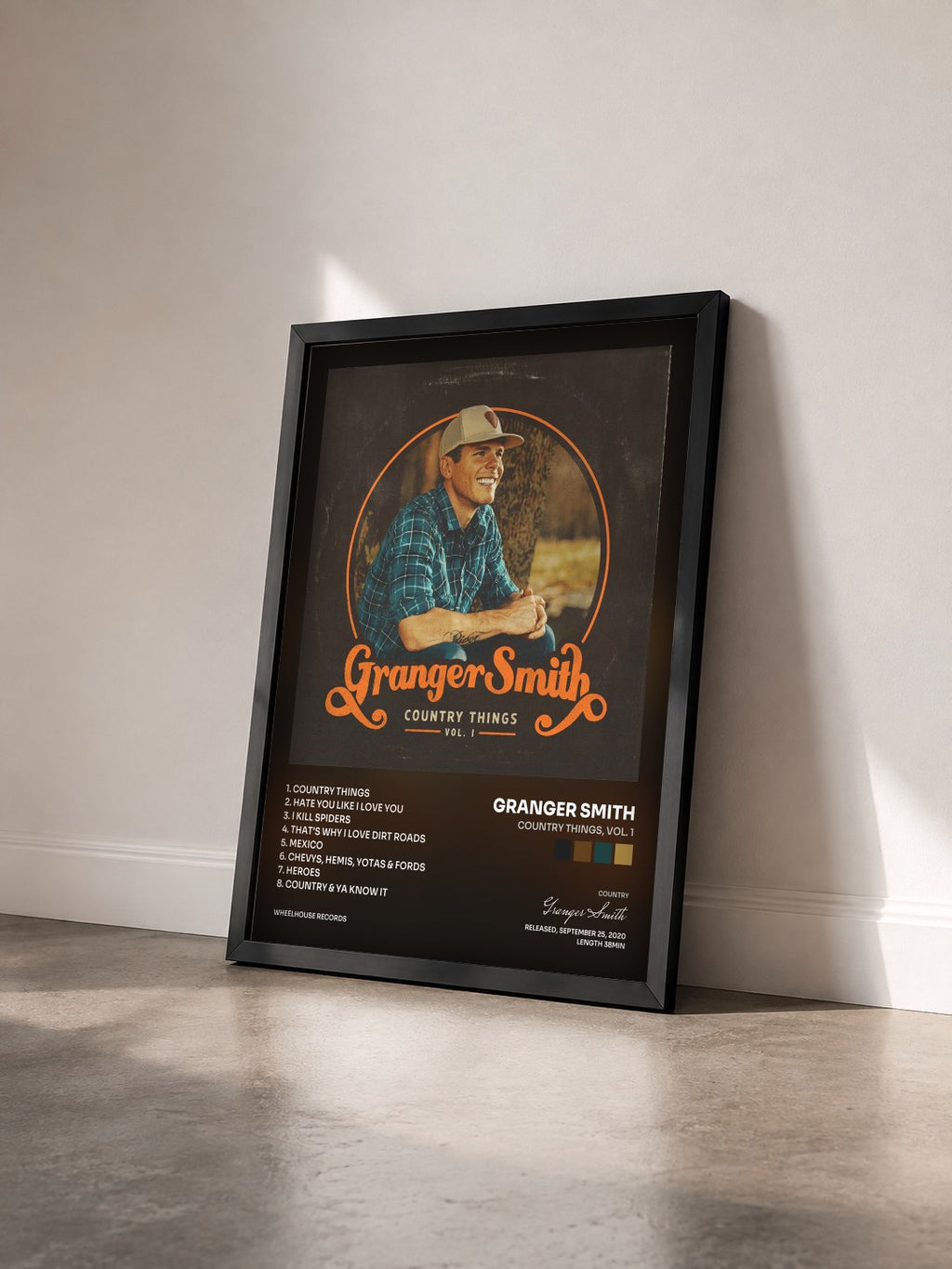 #noir Tableau de l'album Country Things, Vol. 1 de Granger Smith vu de trois quarts, cadre noir
