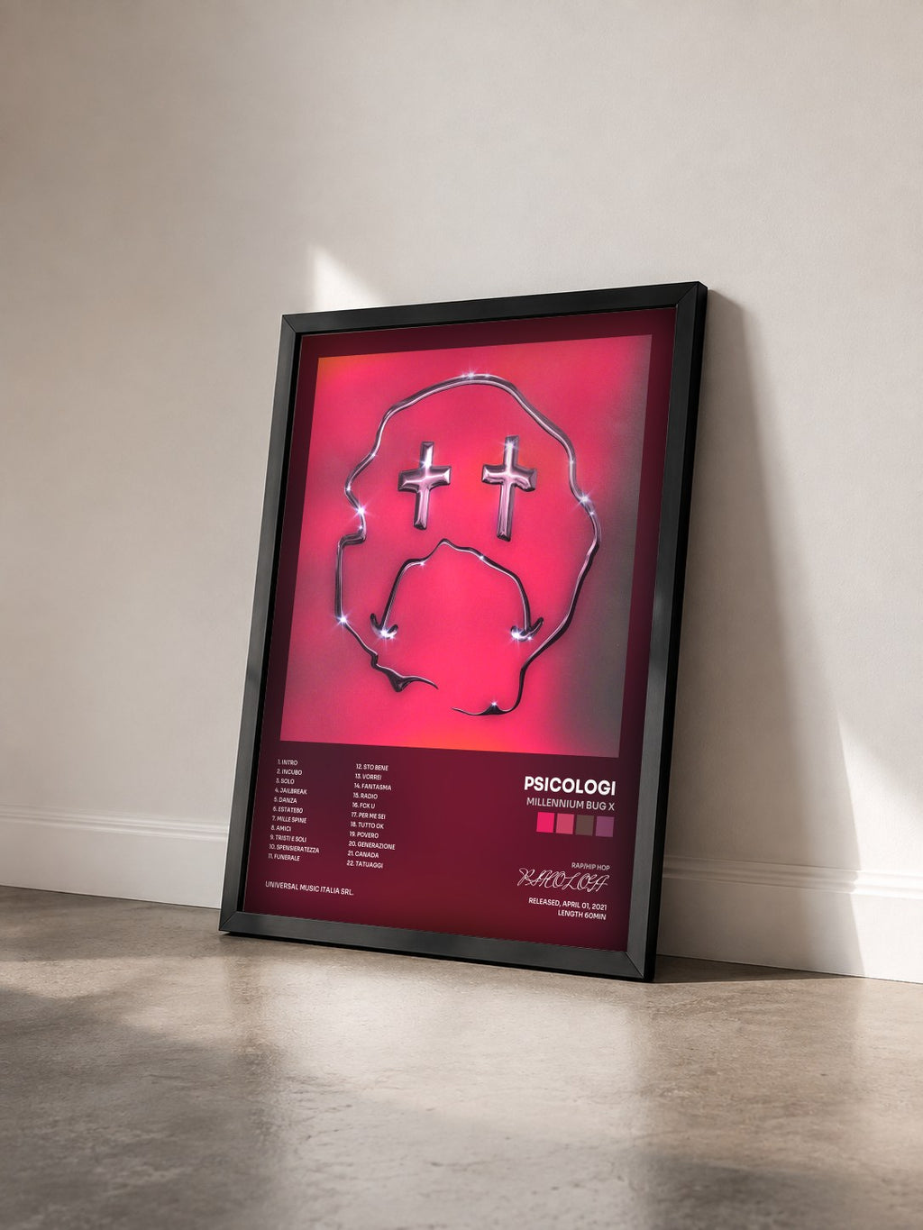 #noir Tableau de l'album MILLENNIUM BUG X de PSICOLOGI vu de trois quarts, cadre noir