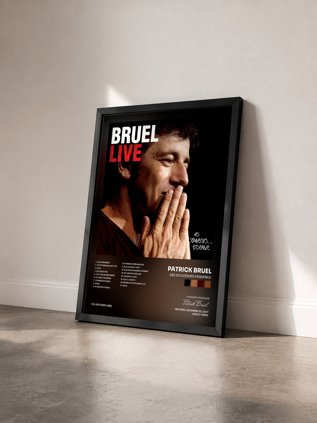 #noir Tableau de l'album Des souvenirs ensemble de Patrick Bruel vu de trois quarts, cadre noir