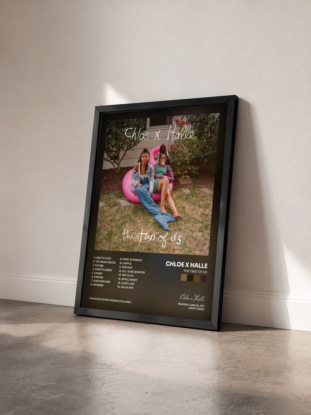 #noir Tableau de l'album The Two of Us de Chloe x Halle vu de trois quarts, cadre noir