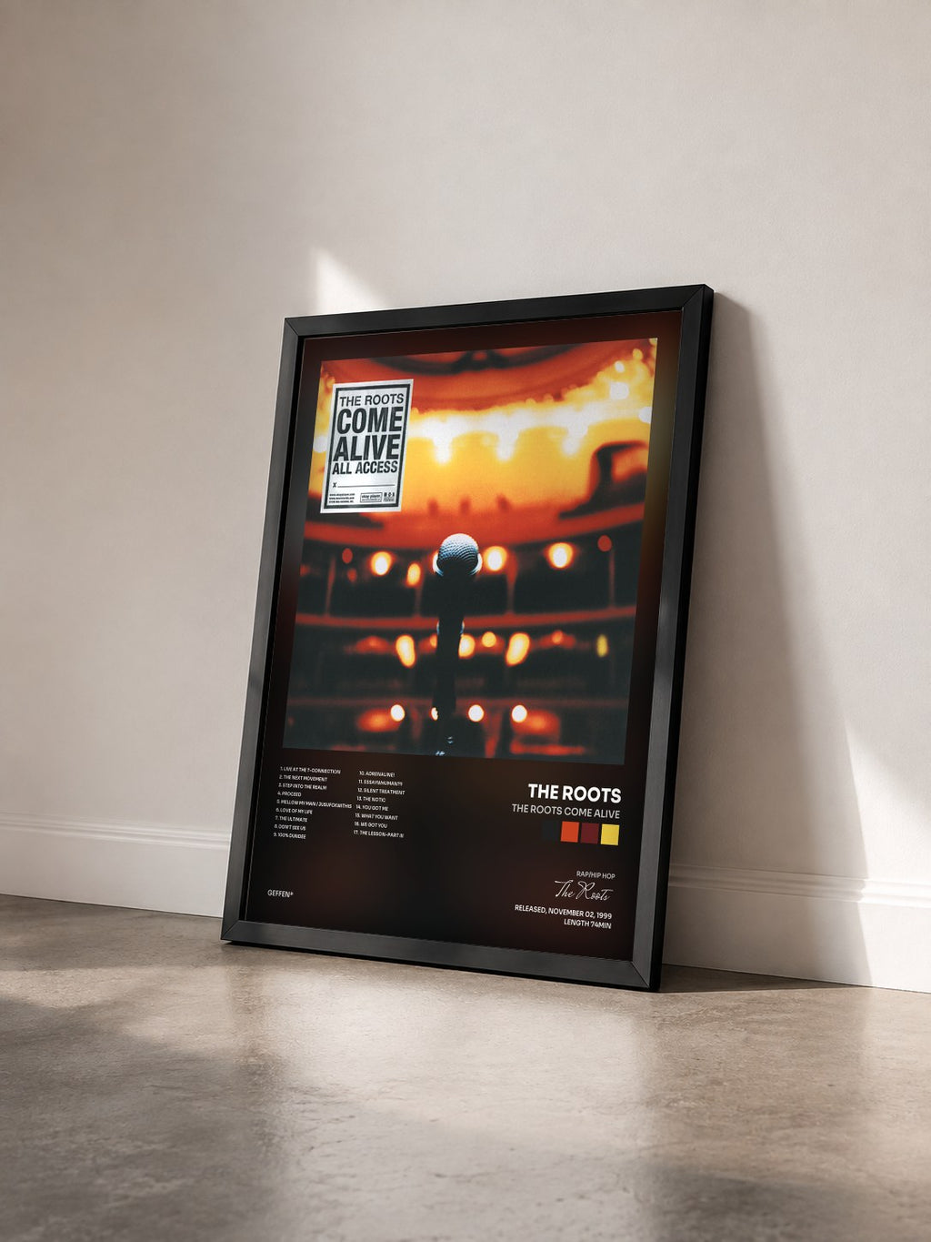 #noir Tableau de l'album The Roots Come Alive de The Roots vu de trois quarts, cadre noir