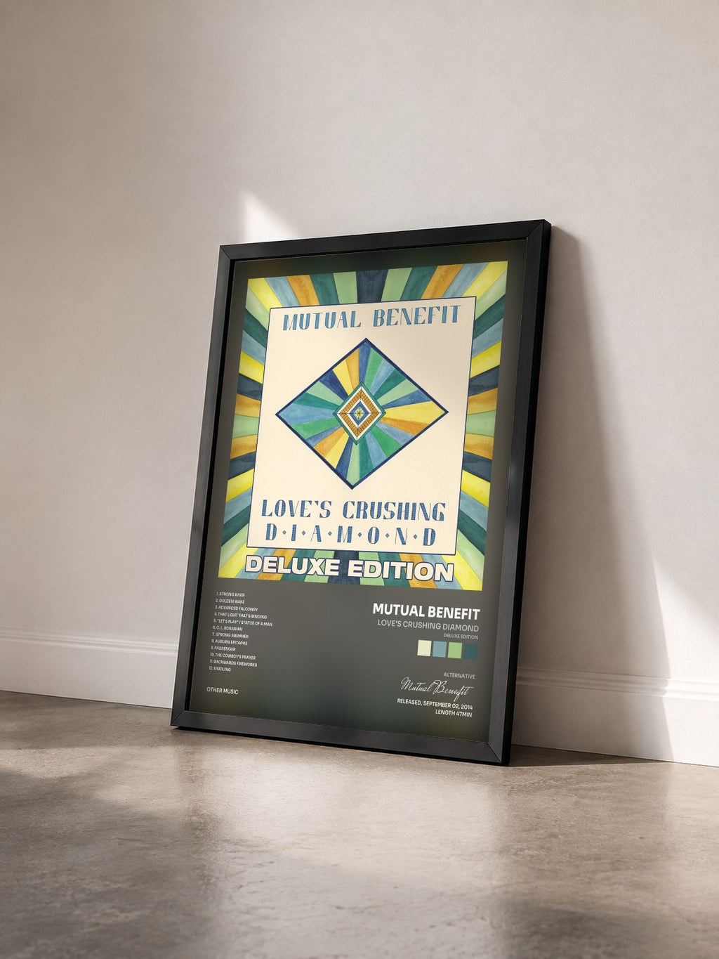 #noir Tableau de l'album Love's Crushing Diamond (Deluxe Edition) de Mutual Benefit vu de trois quarts, cadre noir