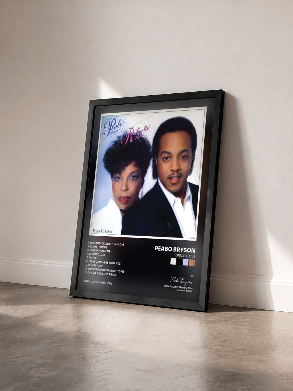 #noir Tableau de l'album Born To Love de Peabo Bryson vu de trois quarts, cadre noir