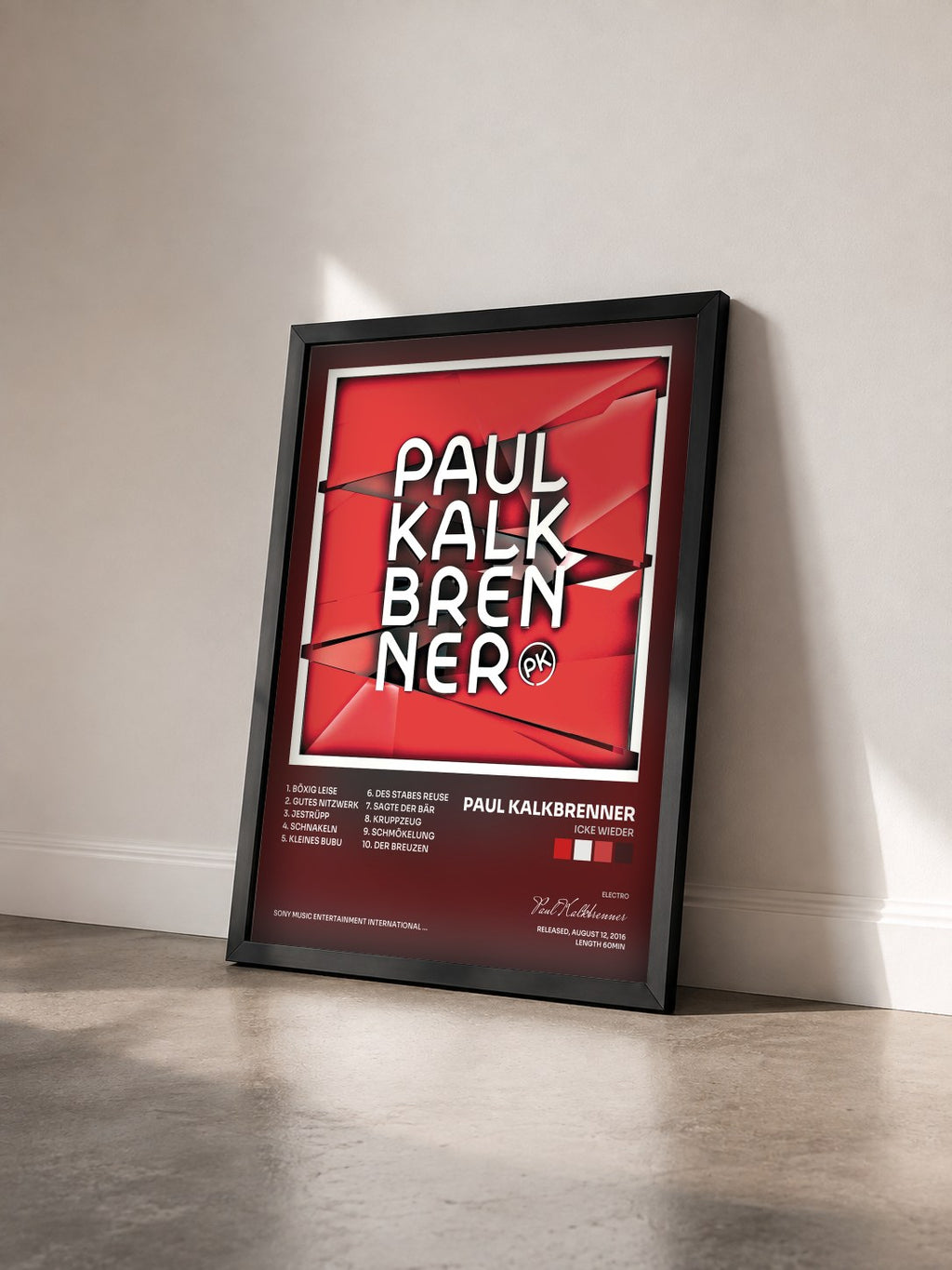 #noir Tableau de l'album Icke wieder de Paul Kalkbrenner vu de trois quarts, cadre noir