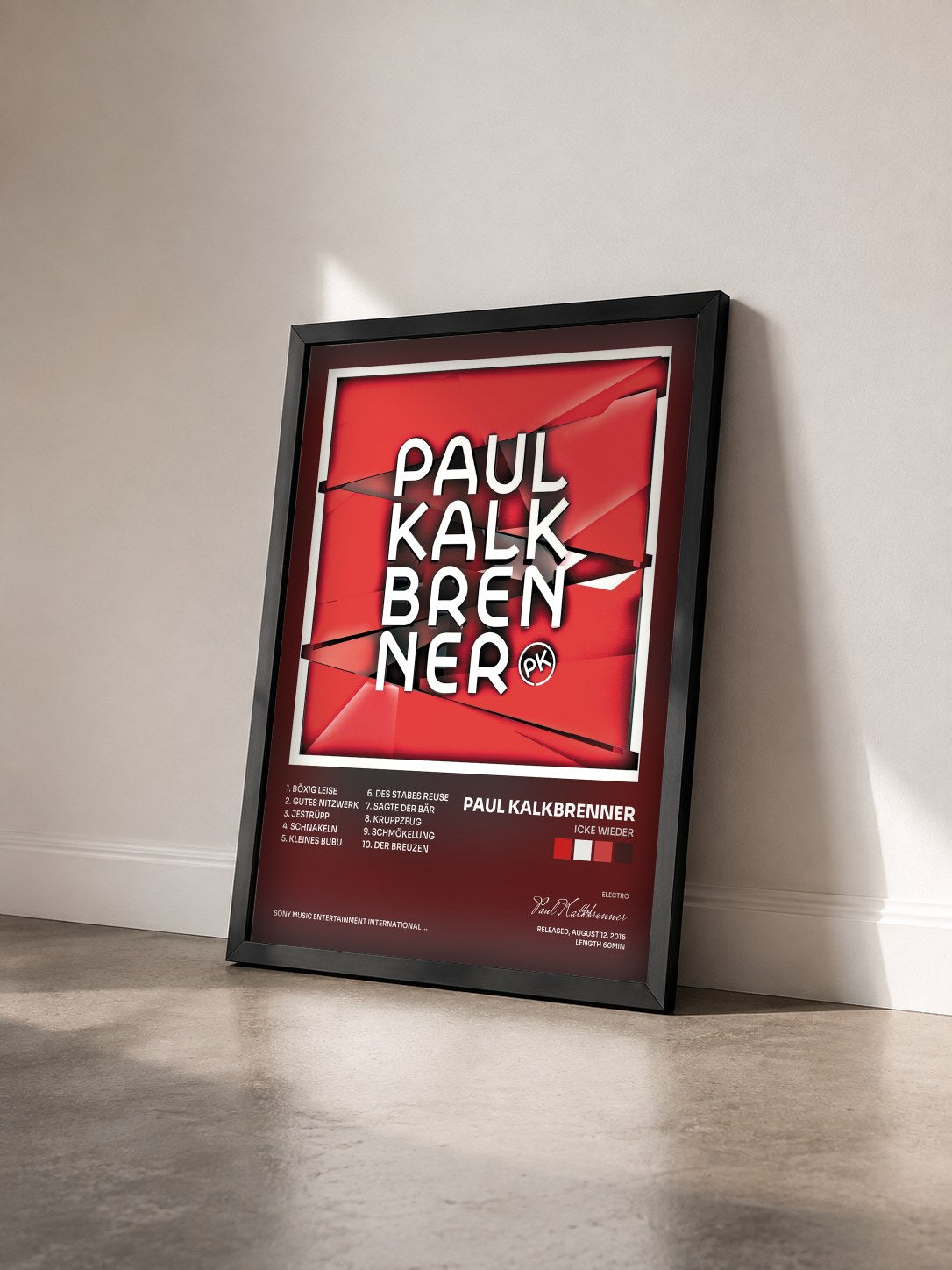 #noir Tableau de l'album Icke wieder de Paul Kalkbrenner vu de trois quarts, cadre noir