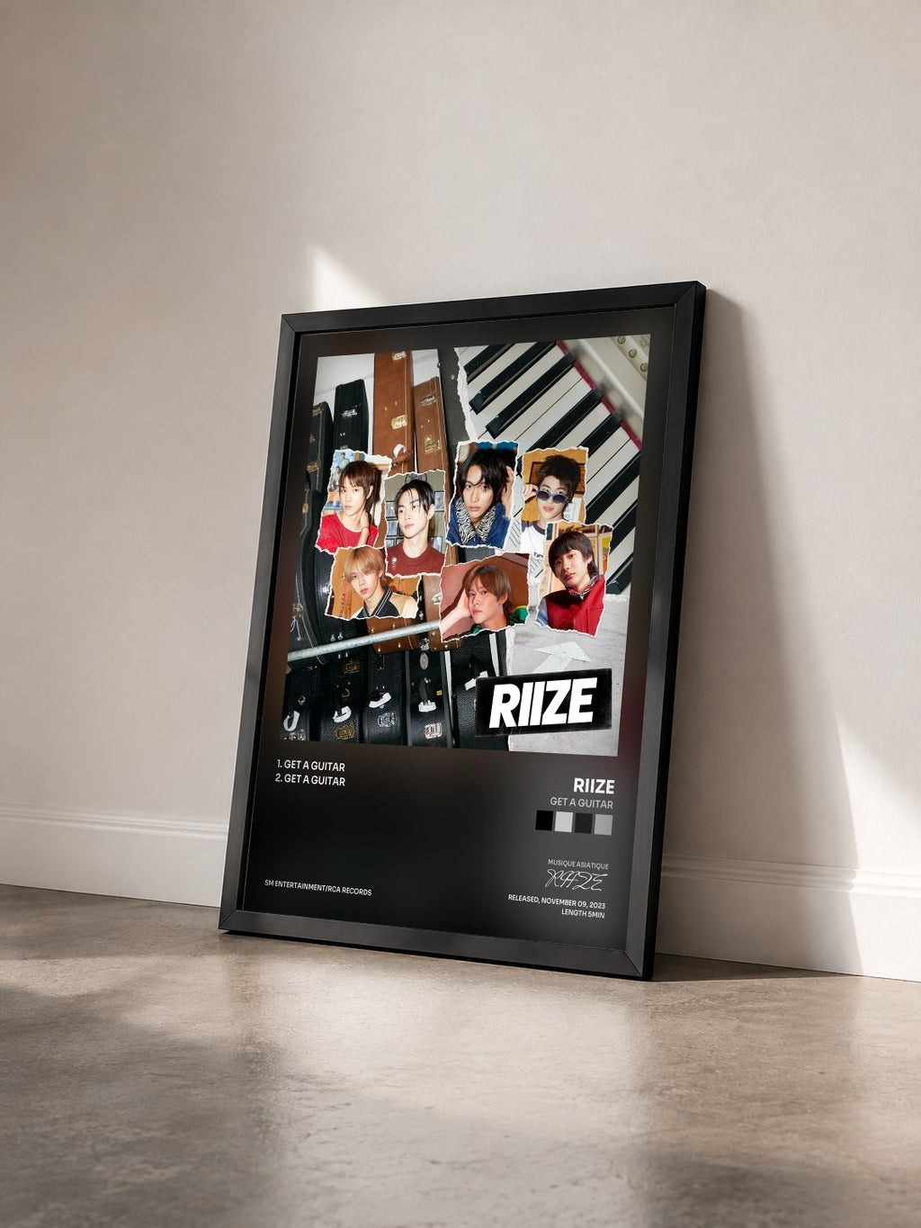 #noir Tableau de l'album Get A Guitar de RIIZE vu de trois quarts, cadre noir