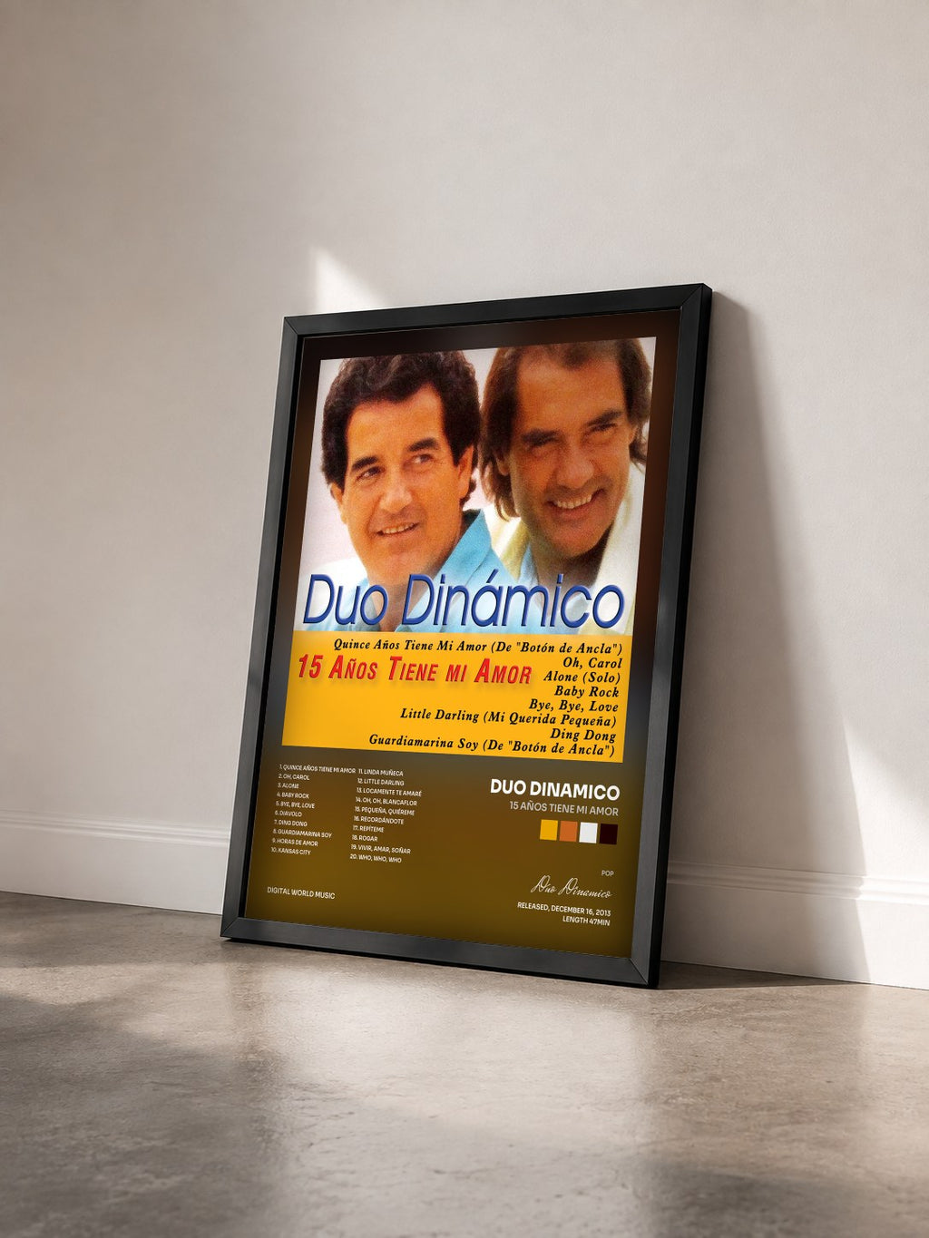 #noir Tableau de l'album 15 Años Tiene mi Amor de Duo Dinamico vu de trois quarts, cadre noir