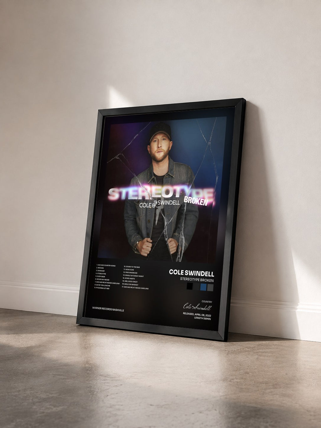 #noir Tableau de l'album Stereotype Broken de Cole Swindell vu de trois quarts, cadre noir