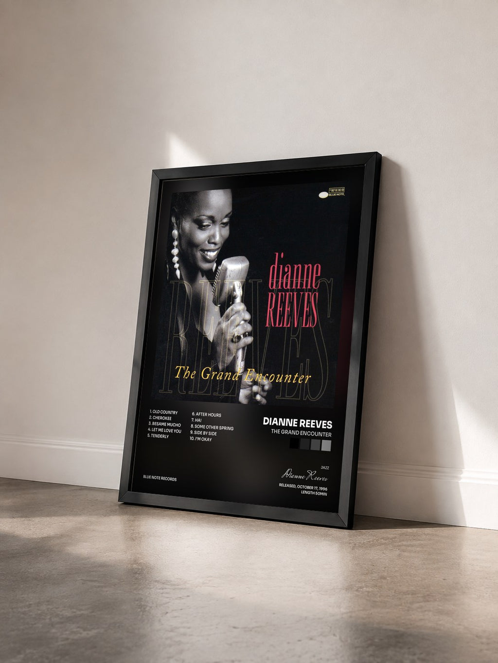 #noir Tableau de l'album The Grand Encounter de Dianne Reeves vu de trois quarts, cadre noir