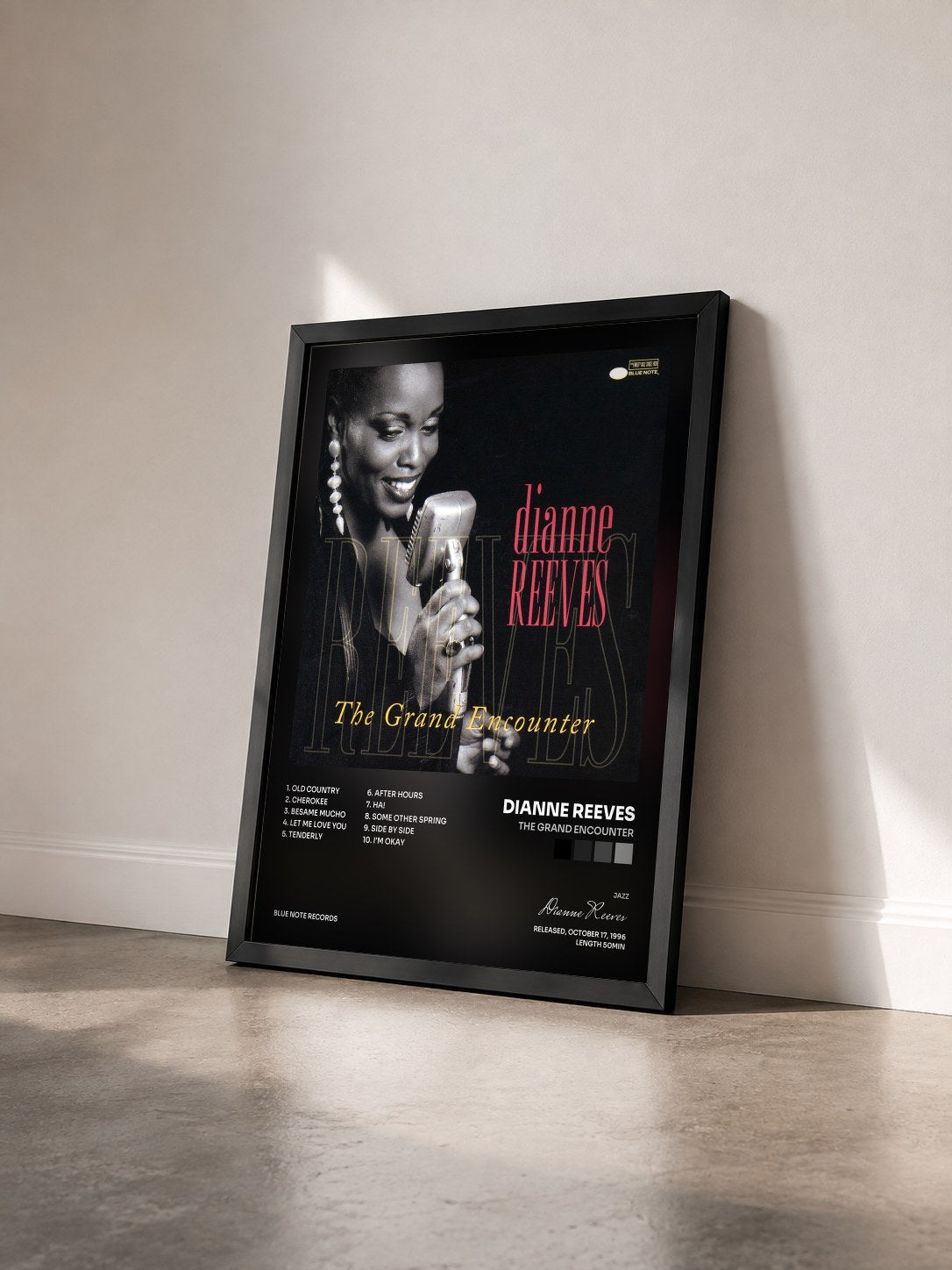 #noir Tableau de l'album The Grand Encounter de Dianne Reeves vu de trois quarts, cadre noir