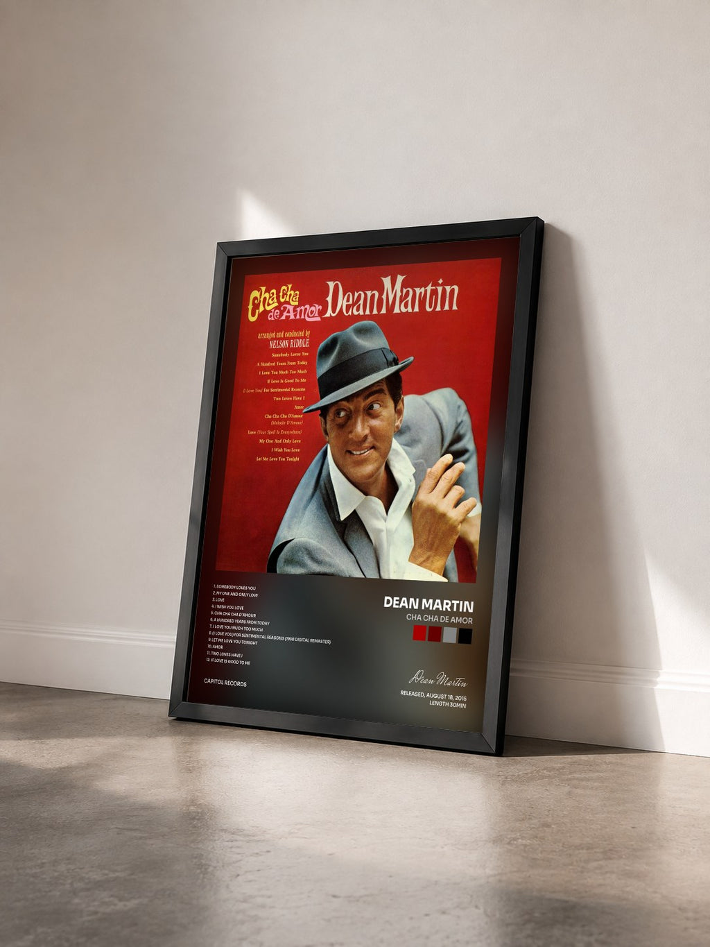 #noir Tableau de l'album Cha Cha De Amor de Dean Martin vu de trois quarts, cadre noir