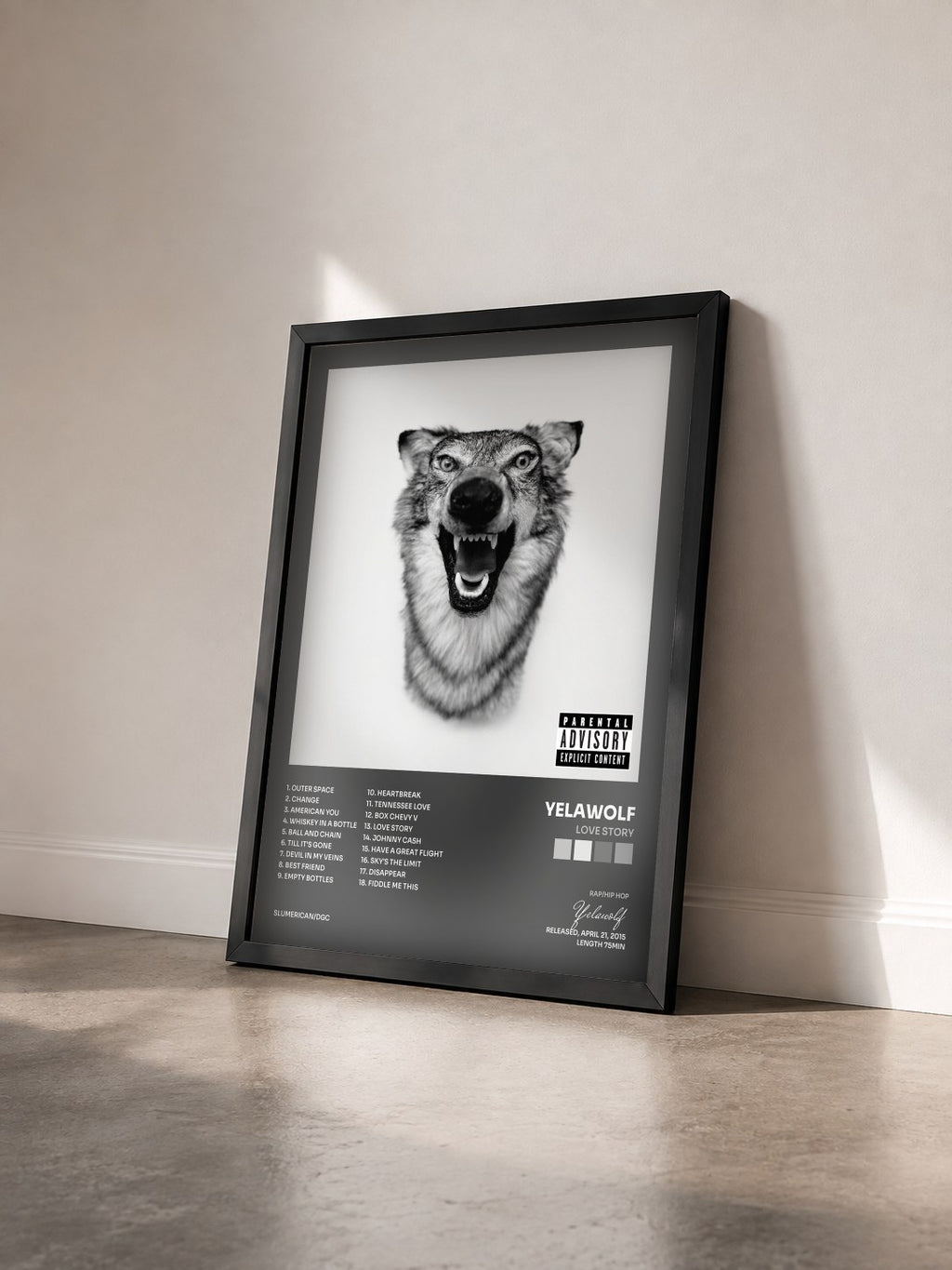 #noir Tableau de l'album Love Story de Yelawolf vu de trois quarts, cadre noir