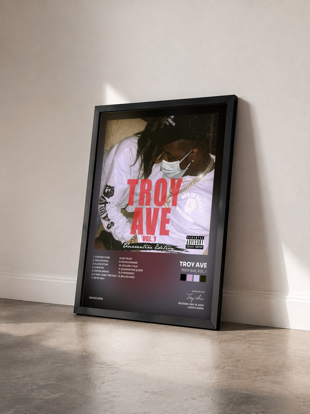 #noir Tableau de l'album Troy Ave, Vol. 1 de Troy Ave vu de trois quarts, cadre noir