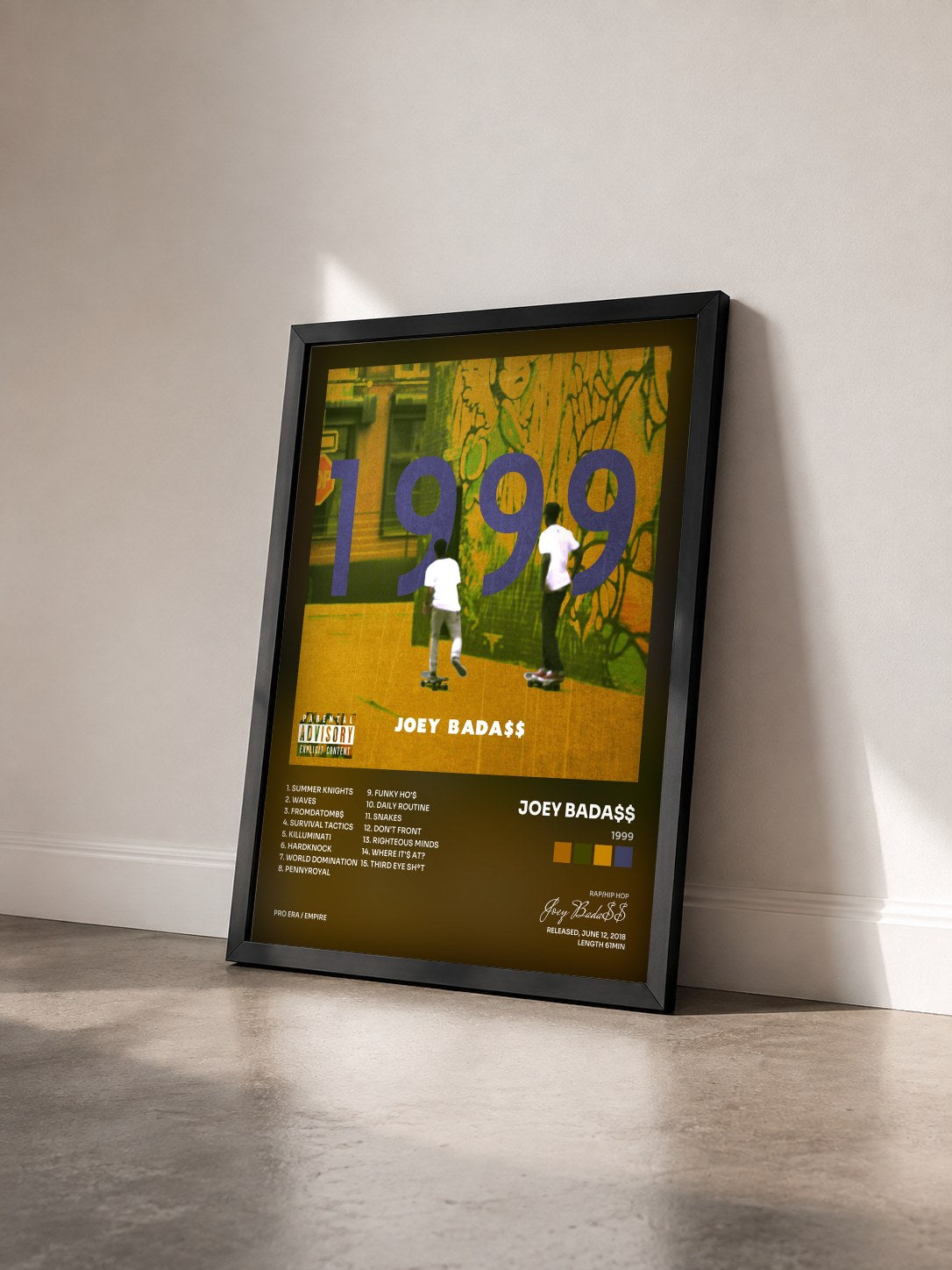 #noir Tableau de l'album 1999 de Joey Bada$$ vu de trois quarts, cadre noir
