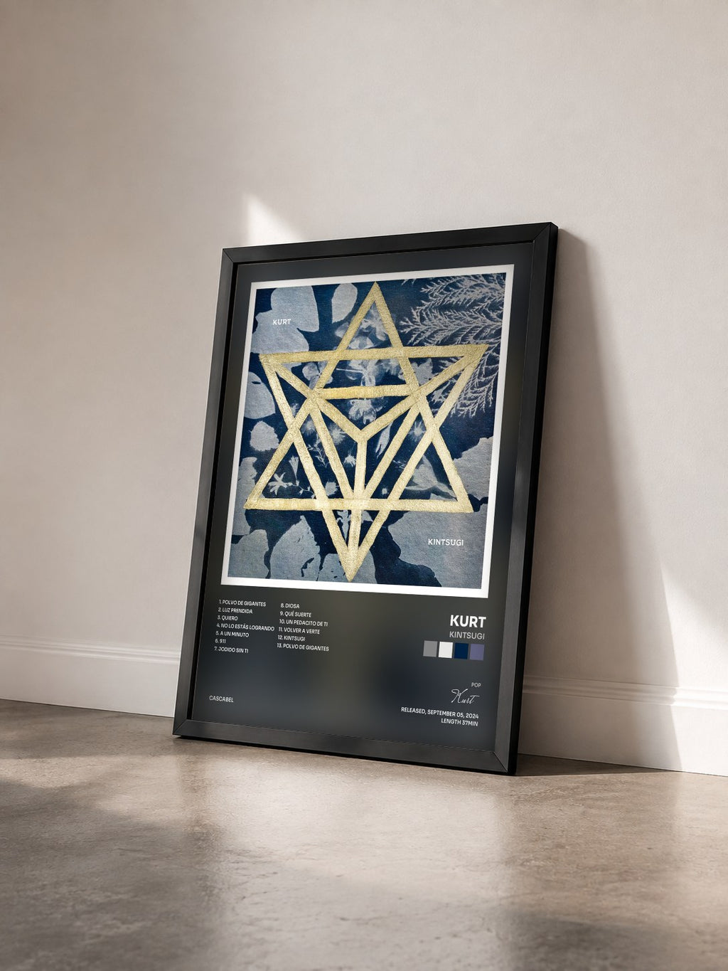 #noir Tableau de l'album Kintsugi de Kurt vu de trois quarts, cadre noir