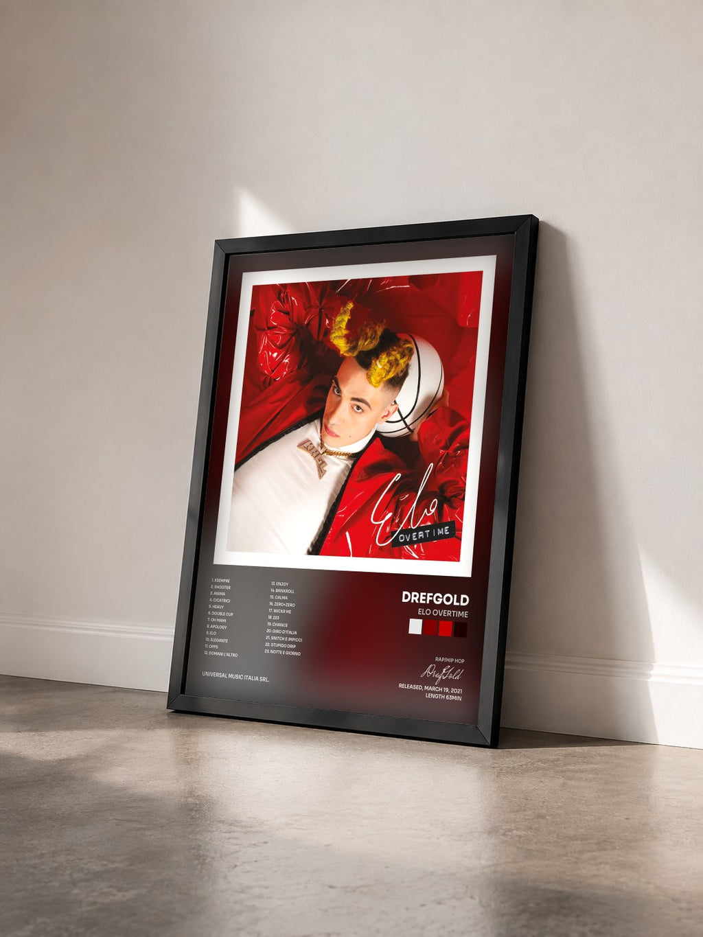 #noir Tableau de l'album ELO OVERTIME de DrefGold vu de trois quarts, cadre noir