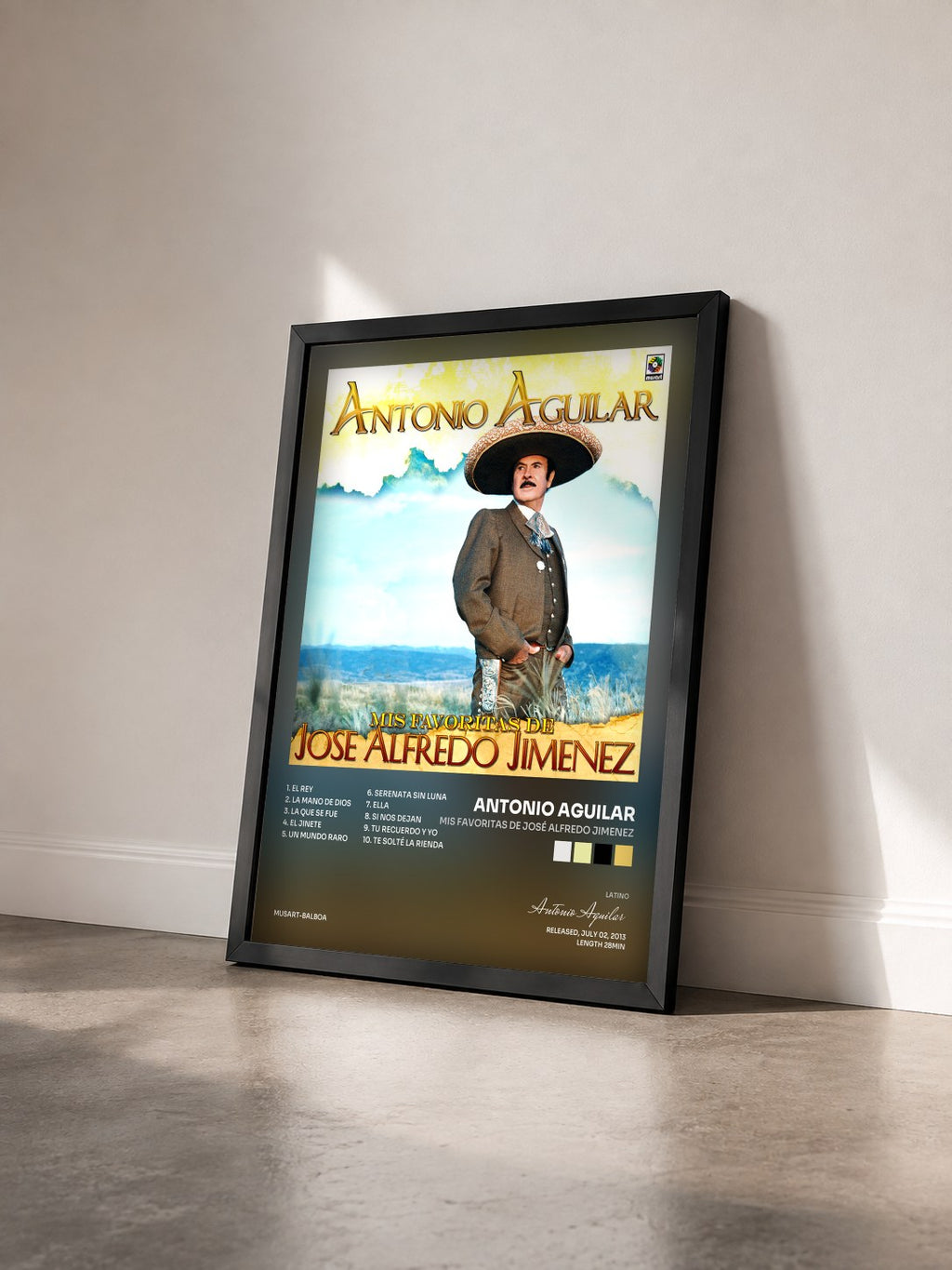 #noir Tableau de l'album Mis Favoritas de José Alfredo Jimenez de Antonio Aguilar vu de trois quarts, cadre noir