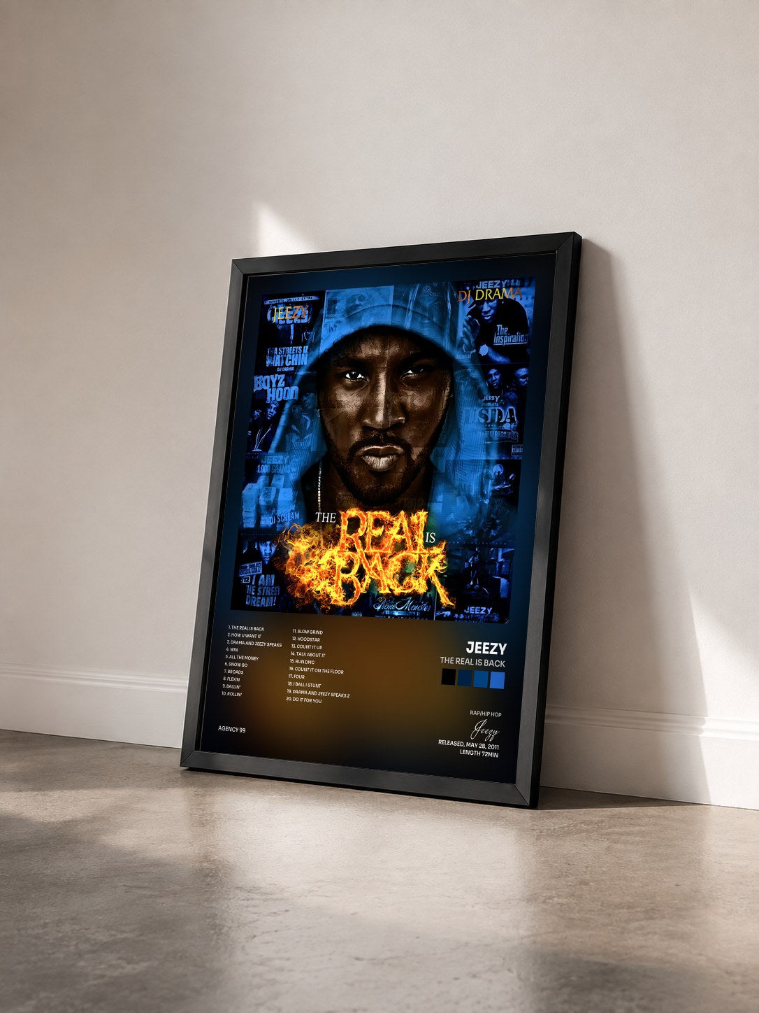 #noir Tableau de l'album The Real Is Back de Jeezy vu de trois quarts, cadre noir