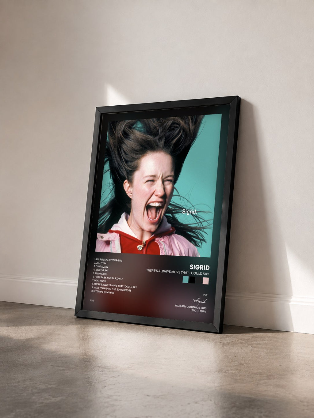 #noir Tableau de l'album There’s Always More That I Could Say de Sigrid vu de trois quarts, cadre noir
