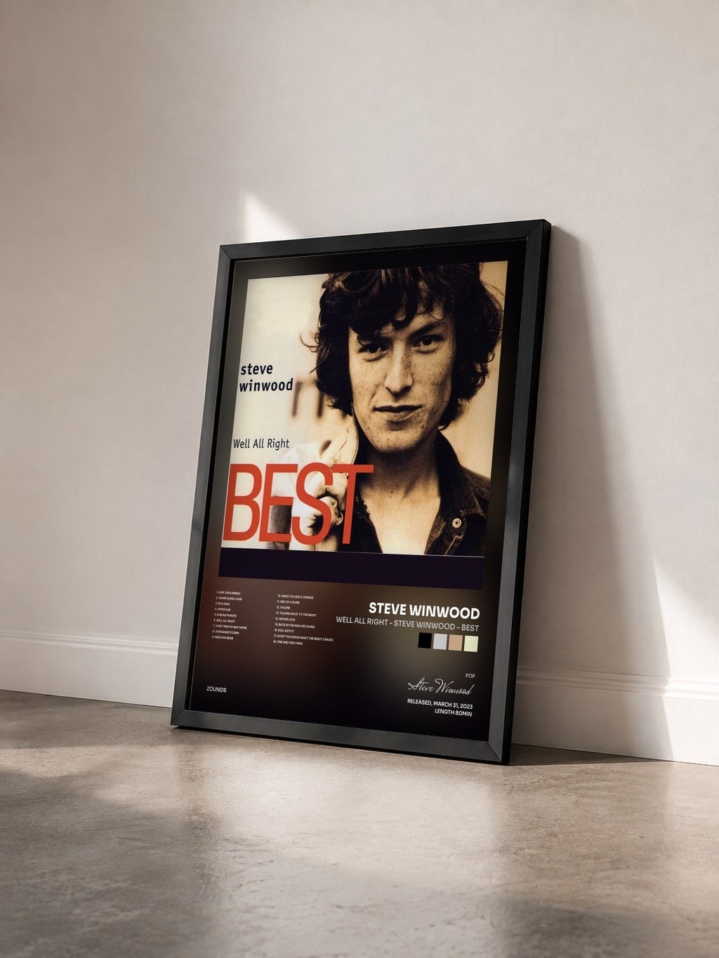 #noir Tableau de l'album Well All Right - Steve Winwood - Best de Steve Winwood vu de trois quarts, cadre noir