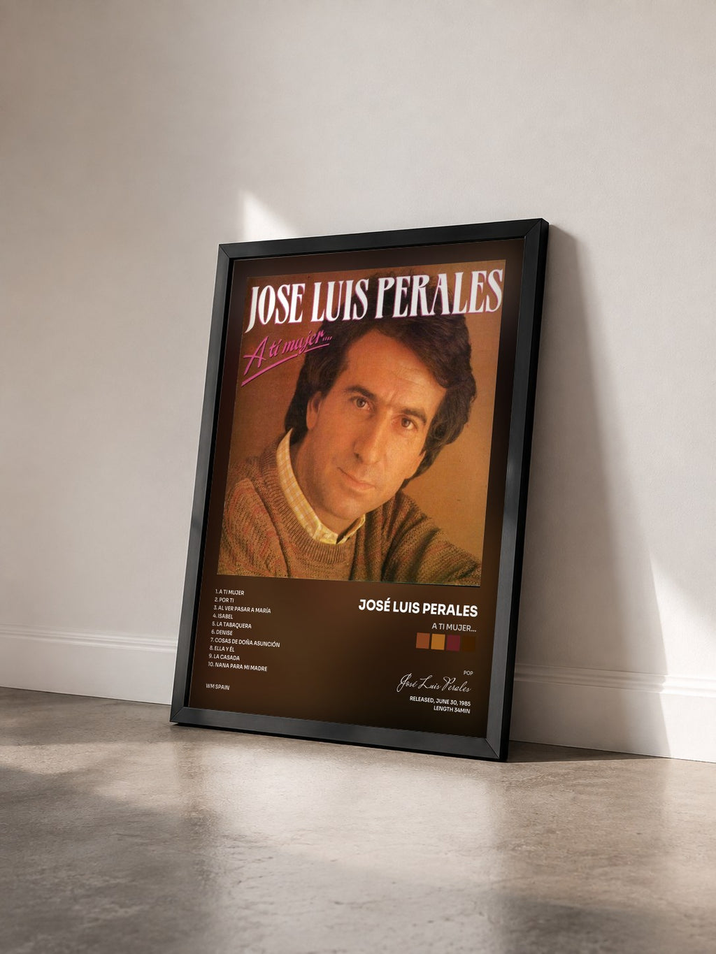 #noir Tableau de l'album A ti mujer... de José Luis Perales vu de trois quarts, cadre noir