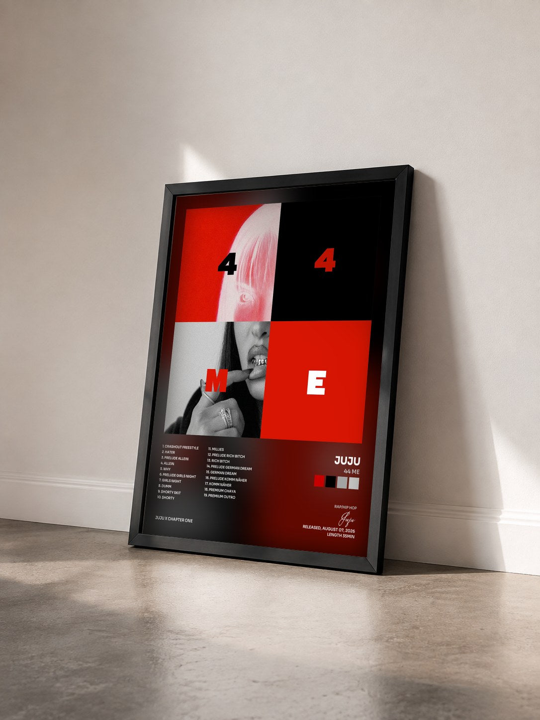 #noir Tableau de l'album 44 ME de Juju vu de trois quarts, cadre noir