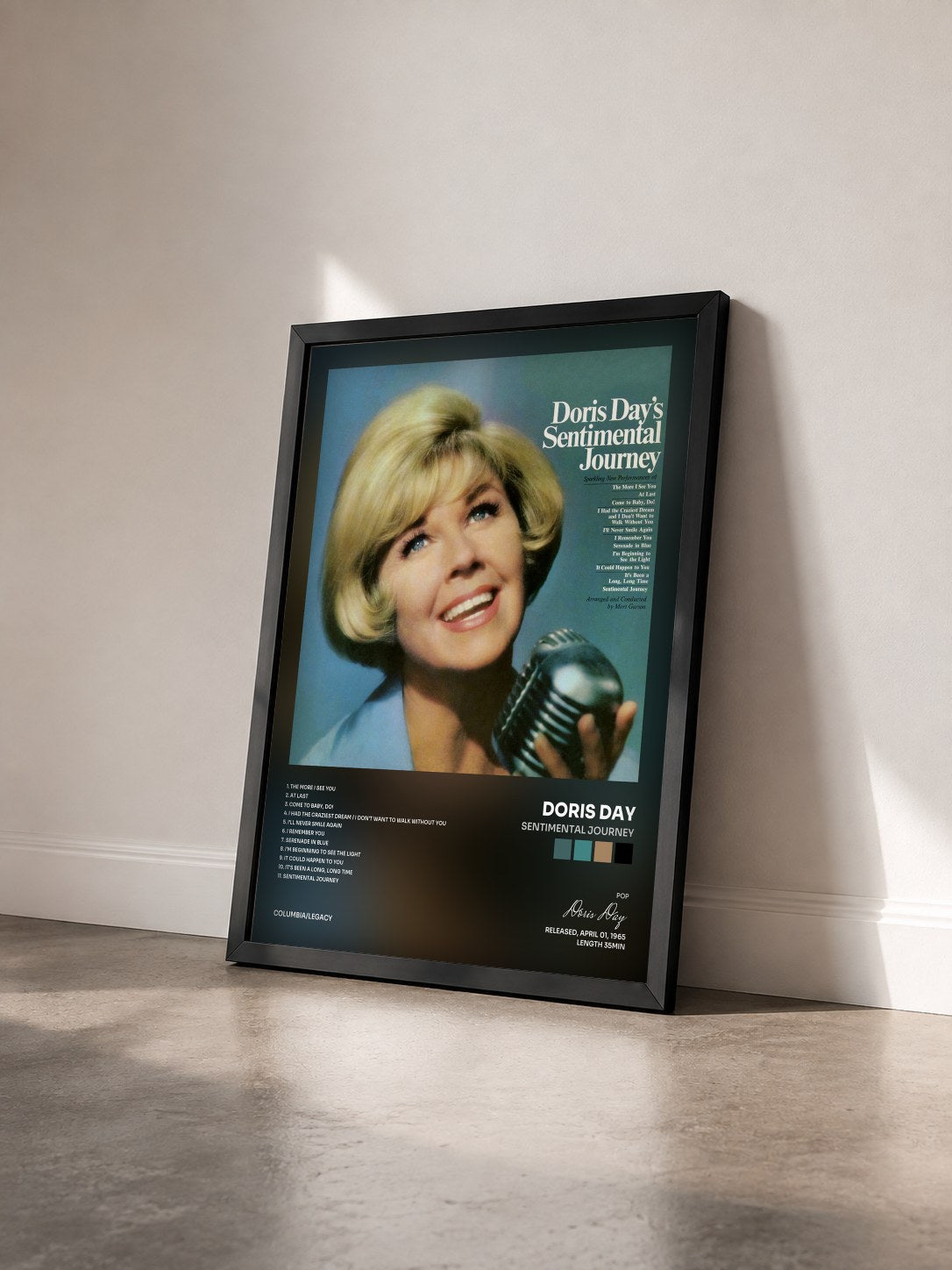 #noir Tableau de l'album Sentimental Journey de Doris Day vu de trois quarts, cadre noir