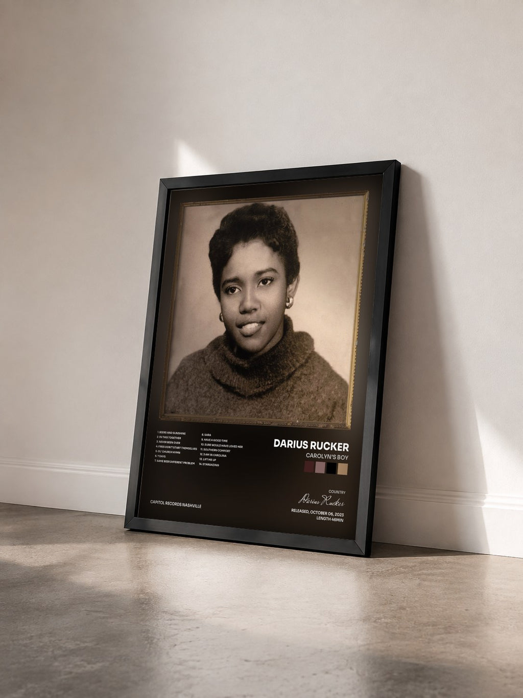 #noir Tableau de l'album Carolyn's Boy de Darius Rucker vu de trois quarts, cadre noir