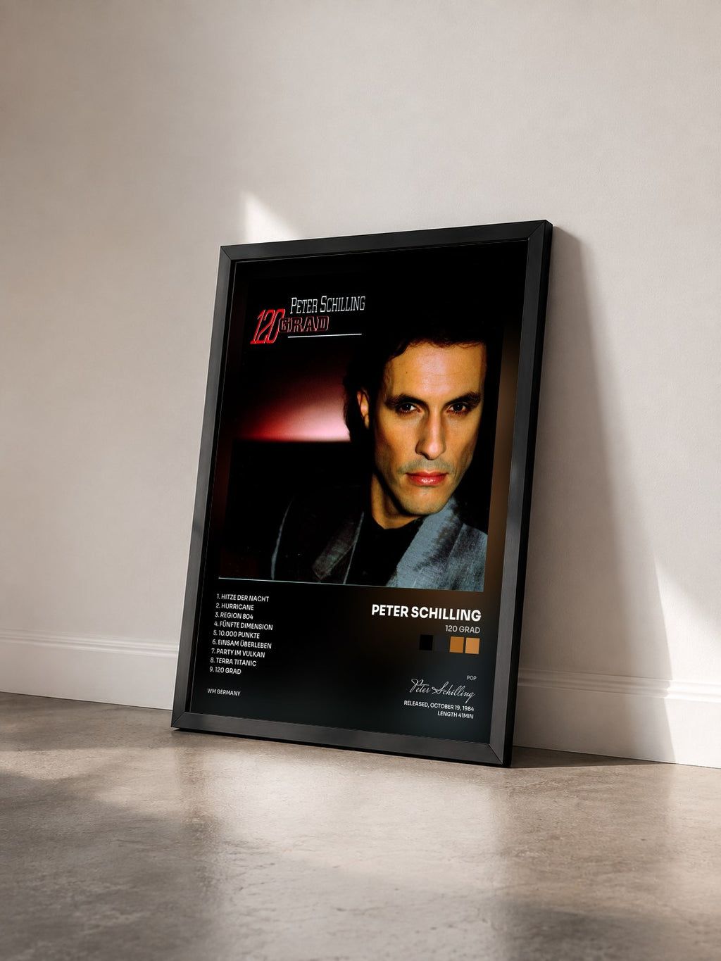 #noir Tableau de l'album 120 Grad de Peter Schilling vu de trois quarts, cadre noir