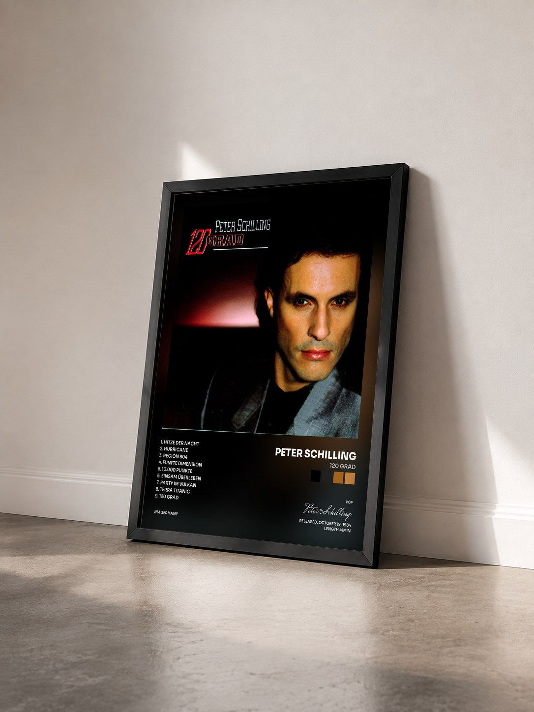 #noir Tableau de l'album 120 Grad de Peter Schilling vu de trois quarts, cadre noir