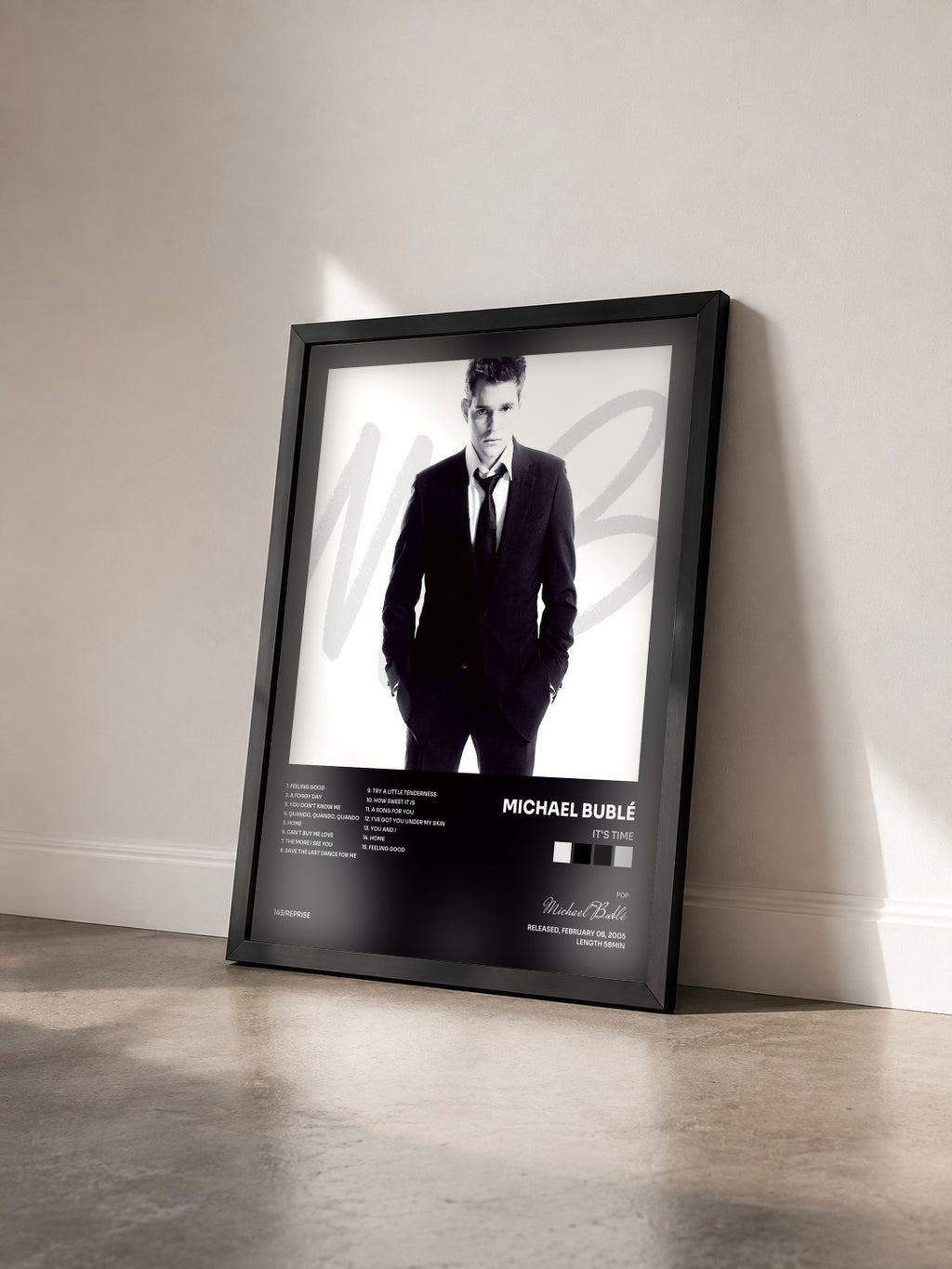 #noir Tableau de l'album It's Time de Michael Bublé vu de trois quarts, cadre noir