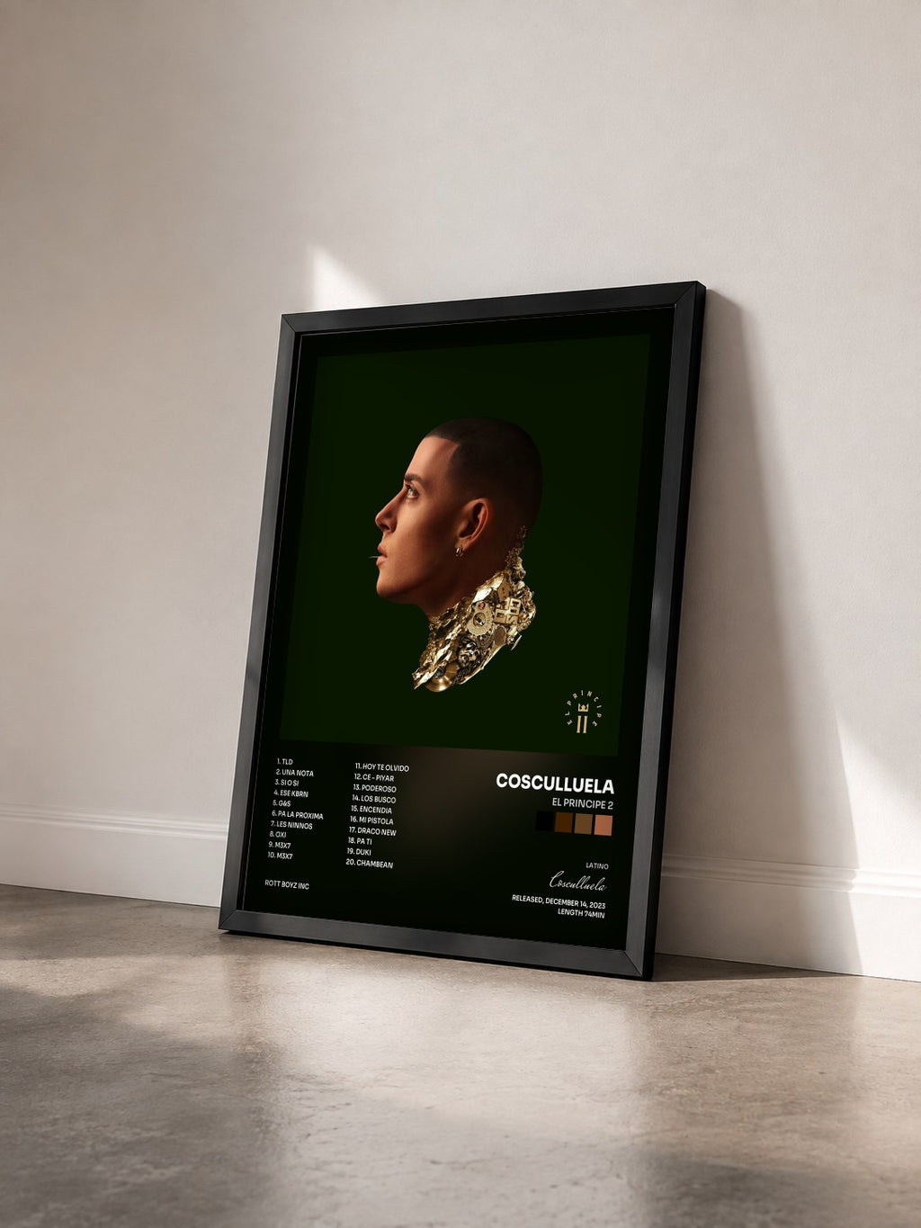 #noir Tableau de l'album El Principe 2 de Cosculluela vu de trois quarts, cadre noir