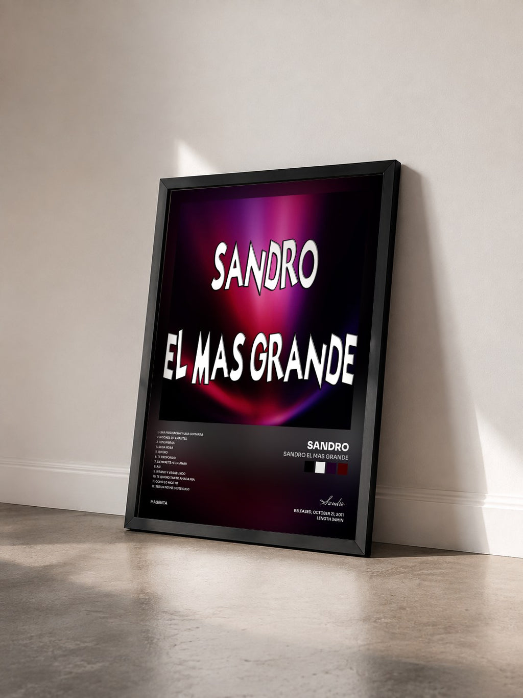 #noir Tableau de l'album Sandro el mas grande de Sandro vu de trois quarts, cadre noir
