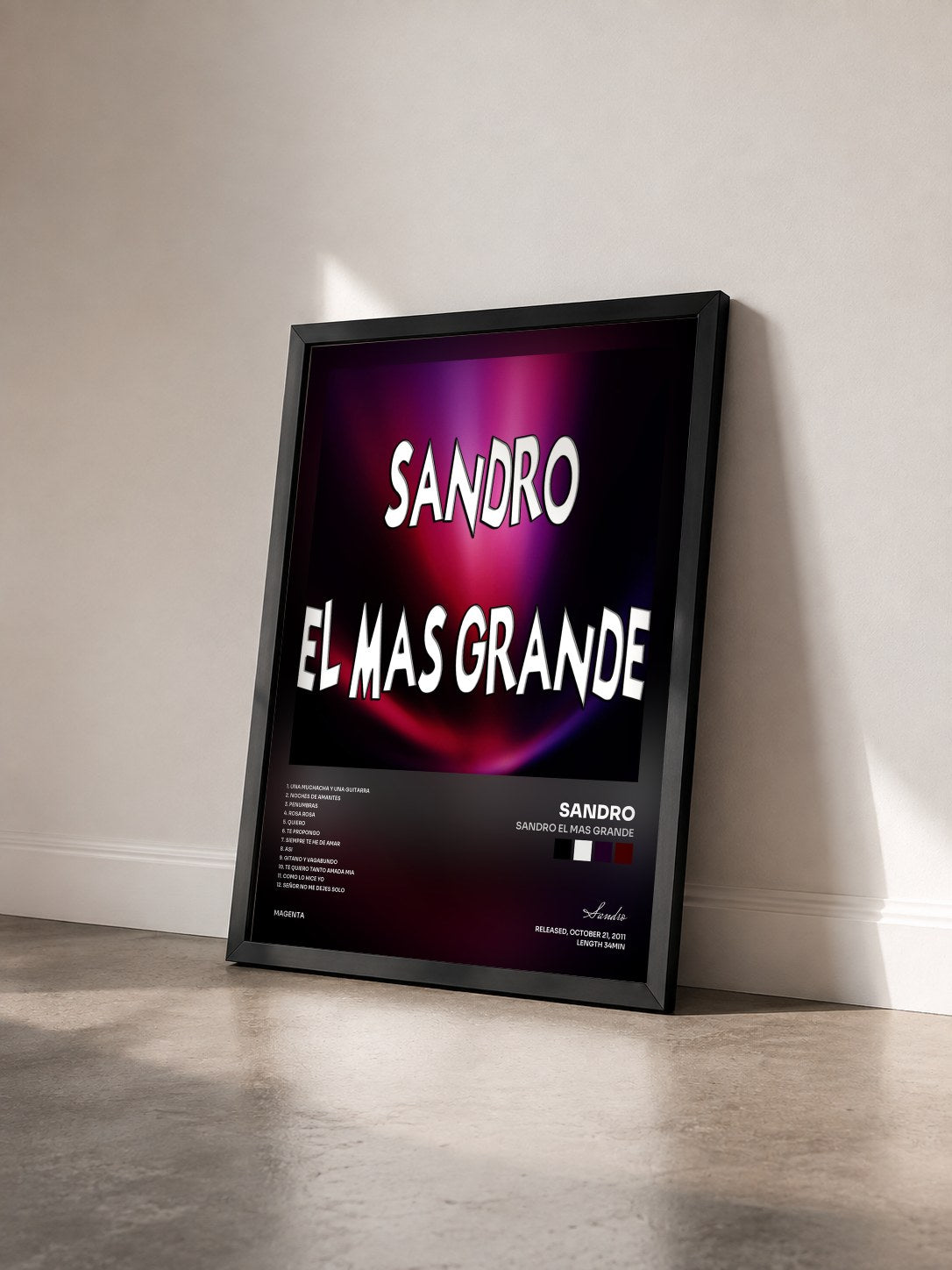 #noir Tableau de l'album Sandro el mas grande de Sandro vu de trois quarts, cadre noir