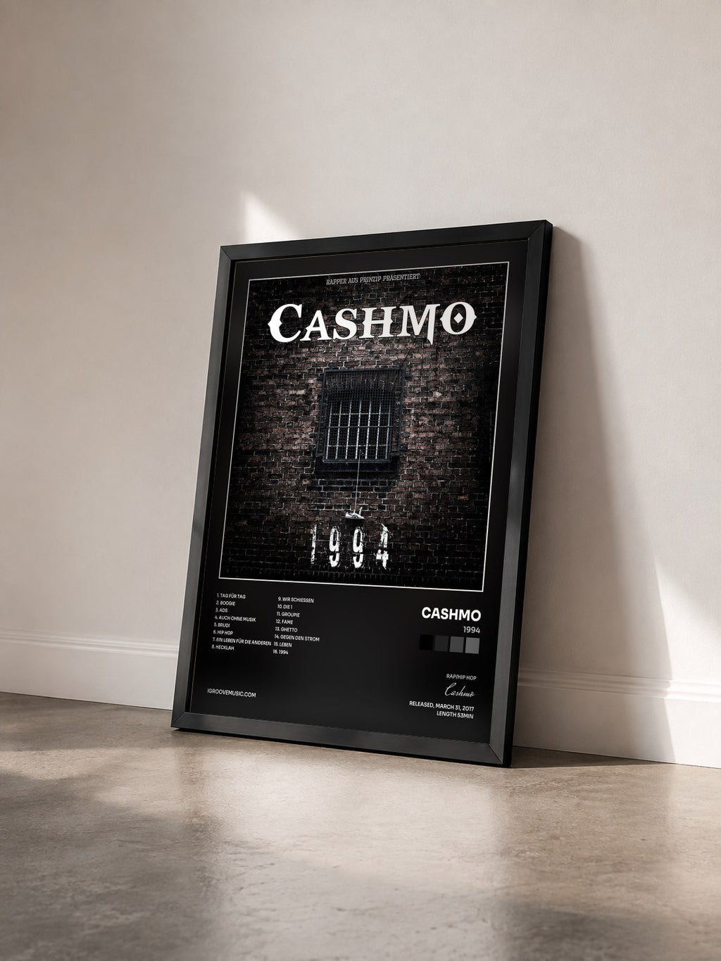 #noir Tableau de l'album 1994 de Cashmo vu de trois quarts, cadre noir